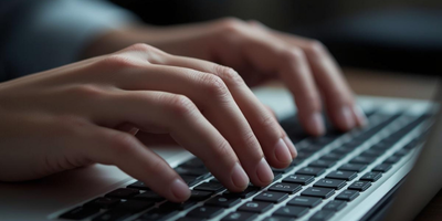 Prikaz desetprstnega tipkanja na tipkovnici.