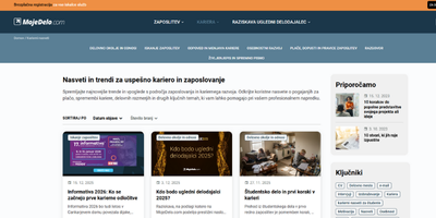 Vstopna stran podstrani ''Karierni nasveti'' spletne strani ''Mojedelo.com''.