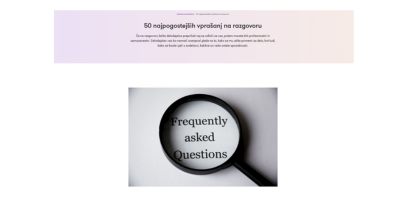 Vstopna spletna stran, kjer je naštetih 50 pogostih vprašanj na razgovoru z delodajalci.