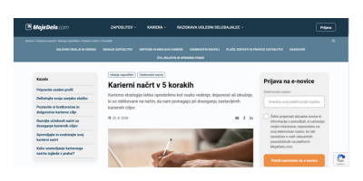 Vstopna stran, ki ponuja napotke za organizacijo kariernega načrta.