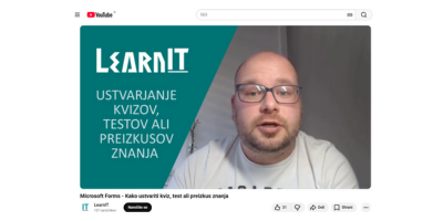 YouTube posnetek, ki prikazuje ustvarjanje kviza in nastavitev vprašanj za deljenje z uporabniki na Microsoft Forms.