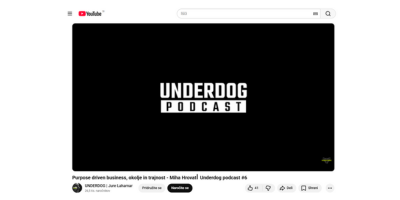 Videoposnetek UNDERDOG podcast z Miho Hrovatom o trajnostnem podjetništvu, višjem namenu podjetij in njihovem družbenem vplivu.