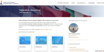 Vstopna stran za samostojno učenje tujih jezikov z gradivi za italijanščino, angleščino, nemščino, španščino in ruščino.