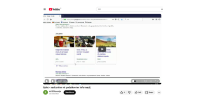 YouTube videoposnetek z iskanjem novic in prikazom preverjenih informativnih spletnih strani.