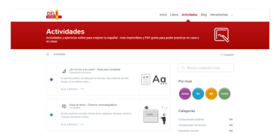 Spletna stran z interaktivnimi vajami za španščino z nalogami iz slovnice, besedišča, bralnega in slušnega razumevanja.