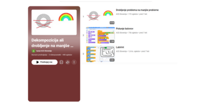 Serija videoposnetkov o drobljenju problema v Scratchu, z primeri postopnega reševanja nalog in programiranja iger.