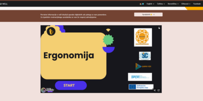 Digitalna soba pobega z interaktivnimi nalogami o pravilni drži in varni ureditvi delovnega prostora.