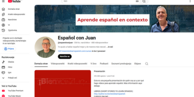 YouTube kanal “Español con Juan”, ki ponuja lekcije za učenje španščine s praktičnimi primeri in ponavljanjem izrazov.