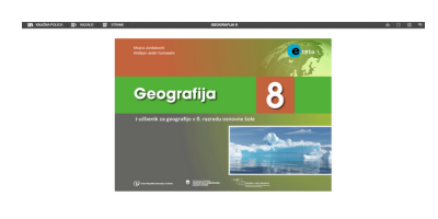 Naslovnica učbenika Geografija 8 z zemljevidi, naravnimi in družbenimi prikazi za učence 8. razreda OŠ.