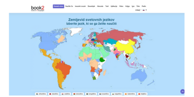 Vstopna stran platforme Goethe Verlag, ki pounuja seznam različnih jezikov in lekcij s prikazom učnih vsebin za začetnike.