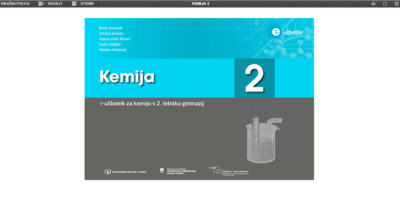 Naslovnica učbenika Kemija 2 z motivi molekul in kemijskih simbolov ter oznako, da je namenjen 2. letniku gimnazije.