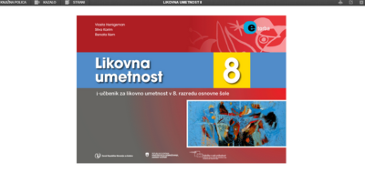 Naslovnica učbenika Likovna umetnost 8 z ilustracijami risb, slikarskih tehnik in ustvarjalnih projektov.