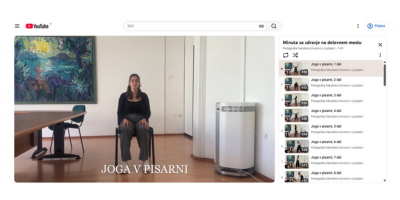 YouTube posnetki, ki prikazujejo gibalne vaje, ki se jih lahko izvaja na delovnem mestu za boljše počutje.