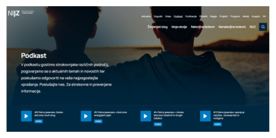 Vstopna stran podcasta NIJZ, kjer se strokovnjaki pogovarjajo o temah zdravja.