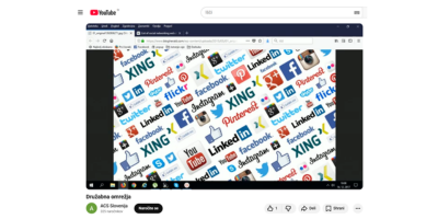 YouTube videoposnetek s prikazom ikon in vmesnikov priljubljenih socialnih omrežij.
