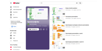 YouTube kanal s serijo videov “Spremenljivke v Scratchu”, ki prikazuje nastavljanje in uporabo spremenljivk v programih.