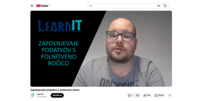 YouTube posnetek, ki prikazuje uporabo polnitvene ročice za samodejno zapolnjevanje celic s podatki v Microsoft Excelu.