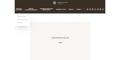 Vstopna stran v kviz. Na sredini piše ''Odpadkologija'' in spodaj ''začni''.