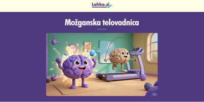 Grafika dveh možganov, ki telovadita. Zgoraj je napis ''možganska telovadnica''.