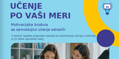 Naslovna stran brošure z naslovom ''Učenje po vaši meri''. NA fotografiji sta dve ženski, ki se skupaj učita.